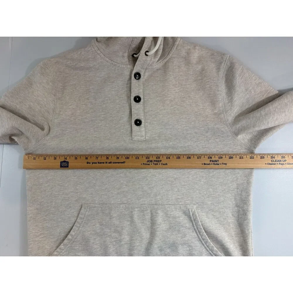 J.Crew Authentic Fleece Men's Large Oatmeal Henley Hoodie Pullover